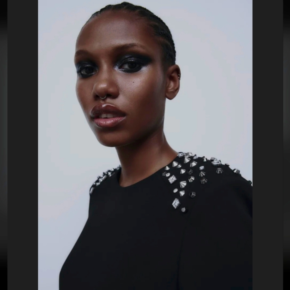 ZARA BLACK STUDDED MINI DRESS ✨️SIZE M✨️ - Picture 2 of 7